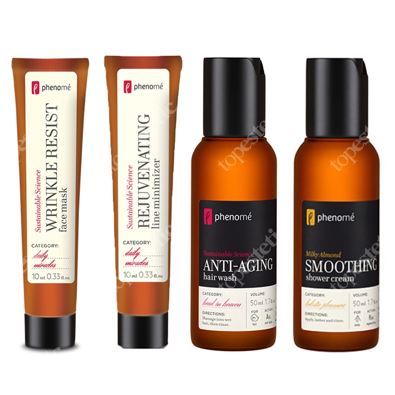 Phenome Mini Spa Dla Twarzy i Ciała Vol 1 2019 ZESTAW Emulsja do mycia ciała 50 ml + Szampon z ochroną UV 50 ml + Maska do twarzy 10 ml + Krem przeciwzm. 10 ml