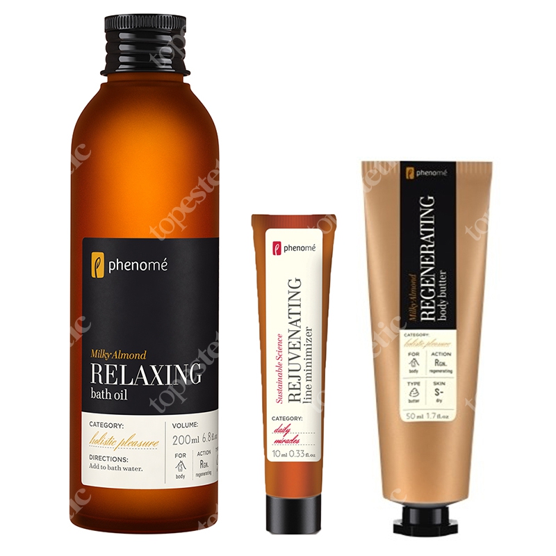 Phenome Pełen Relaks 2019 ZESTAW Masło do ciała 50 ml + Oliwka do kąpieli 200 ml + Krem przeciwzmarszczkowy krem 10 ml