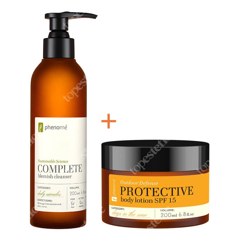 Phenome Protective Body Lotion SPF15 & Complete Blemish Cleanser ZESTAW Lotion przeciwsłoneczny do ciała 200 ml + Żel do mycia skóry 200 ml