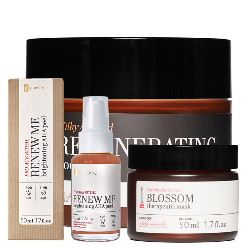 Phenome Regenerating Set ZESTAW Peeling odmładzający 50 ml + Maska do twarzy z płatkami róż 50 ml + Regenerujące masło do ciała 200 ml GRATIS