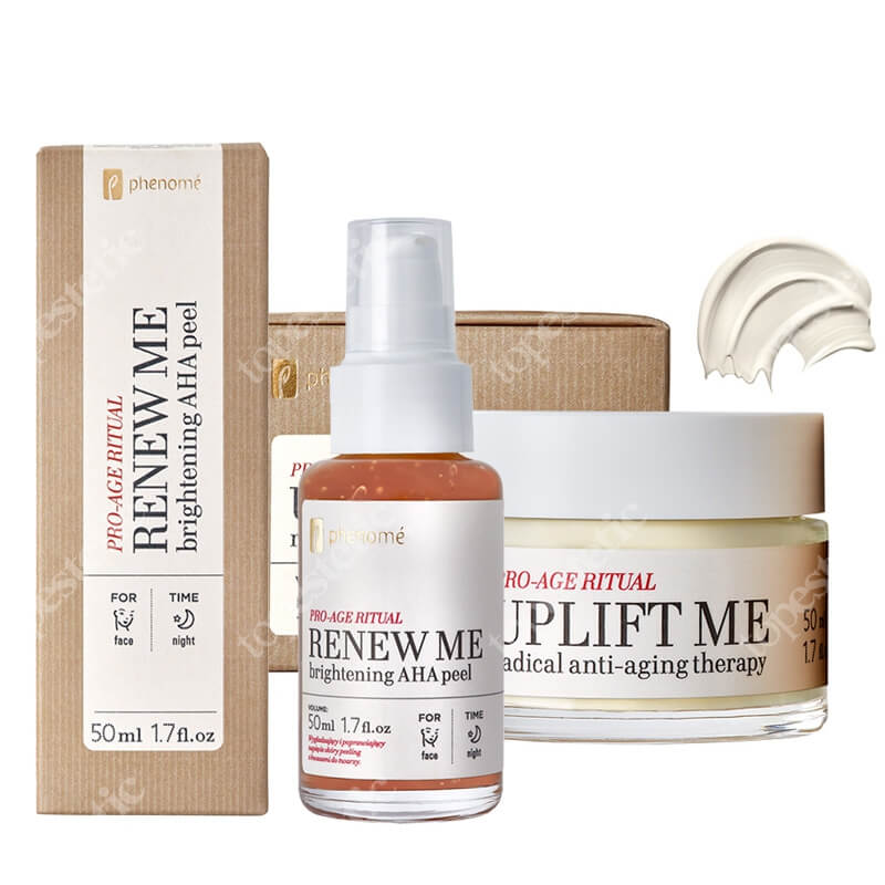 Phenome Renew Me + Uplift Me ZESTAW Peeling na bazie kwasów AHA 50 ml + Liftingujący krem do twarzy na noc i na dzień 50 ml