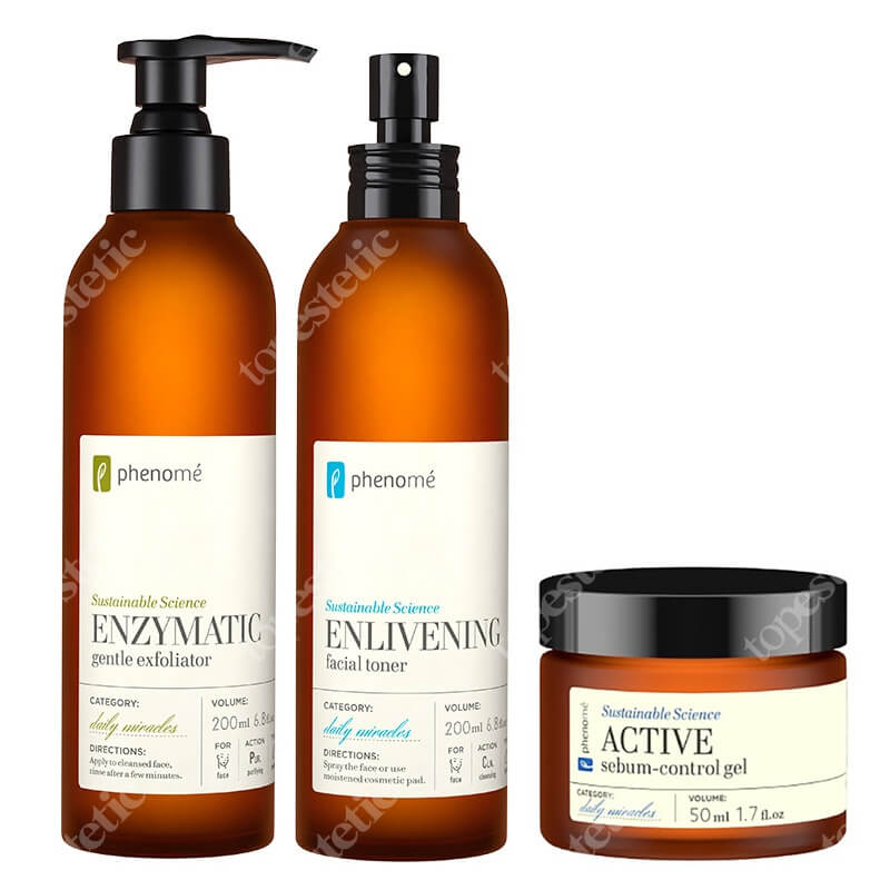 Phenome Skin Care ZESTAW Peeling enzymatyczny 200 ml + Tonik do twarzy 200 ml + Krem nawilżająco-matujący 50 ml