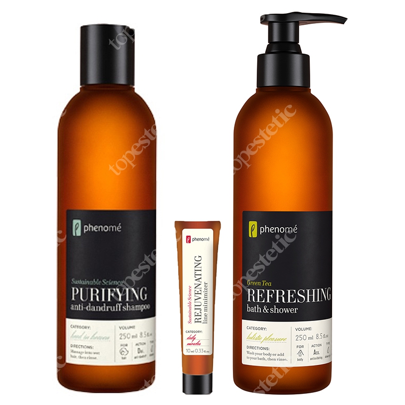 Phenome Zestaw Orzeźwiający 2019 ZESTAW Szampon przeciwłupieżowy do włosów 250 ml + Żel do mycia ciała 250 ml + Przeciwzmarszczkowy krem 10 ml