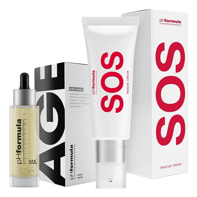 pHformula AGE Serum + SOS Rescue Cream ZESTAW Aktywne serum przeciwstarzeniowe 36 ml + Krem ochronny o intensywnym działaniu naprawczym 50 ml