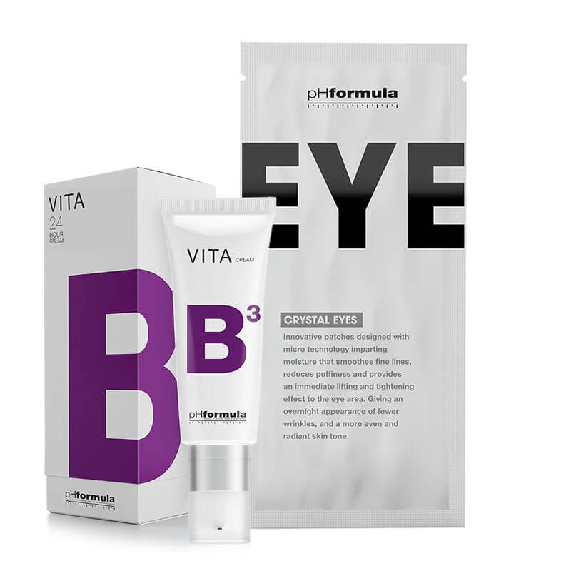 pHformula Crystal Eyes + VITA B3 Cream 24h ZESTAW Płatki pod oczy na noc 2 szt + Krem łagodząco-przeciwnaczynkowy z 5% niacyną 50 ml