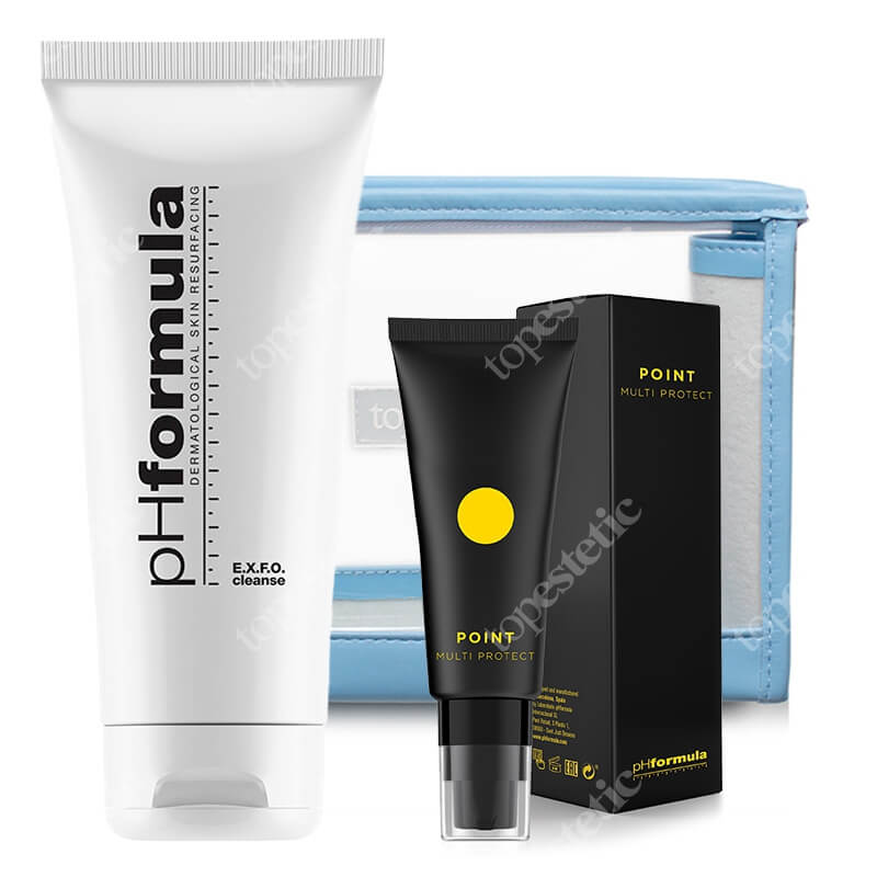 pHformula EXFO Cleanse + POINT Multi Protect ZESTAW Emulsja oczyszczająca 200 ml + Przeciwstarzeniowy krem nawilżający SPF15 50 ml + Kosmetyczka 1 szt
