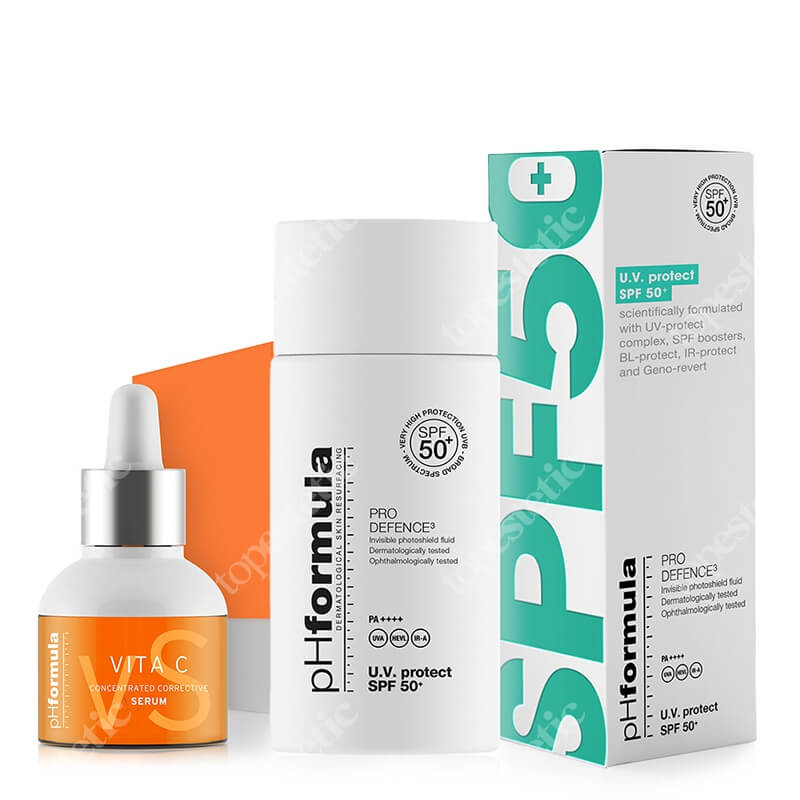 pHformula Vita C Serum + PRO DEFENCE U.V Protect SPF 50+ ZESTAW Aktywne serum na bazie witaminy C 30 ml + Krem bez pigmentu SPF 50 50 ml