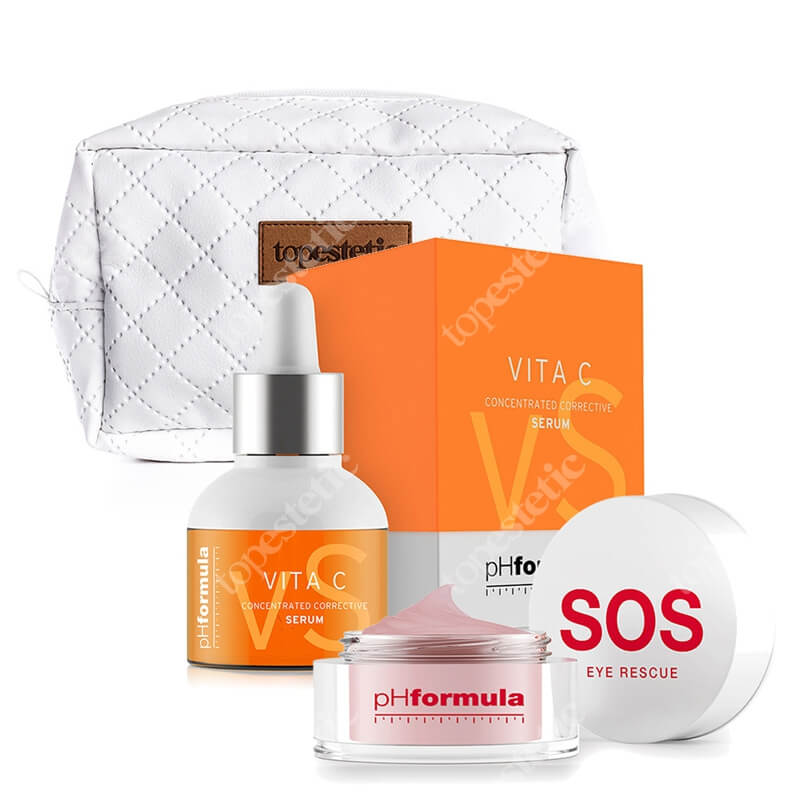 pHformula Vita C Serum + SOS Eye Rescue ZESTAW Aktywne serum na bazie witaminy C 30 ml + Ratowanie oczu SOS 15 ml + Kosmetyczka 1 szt