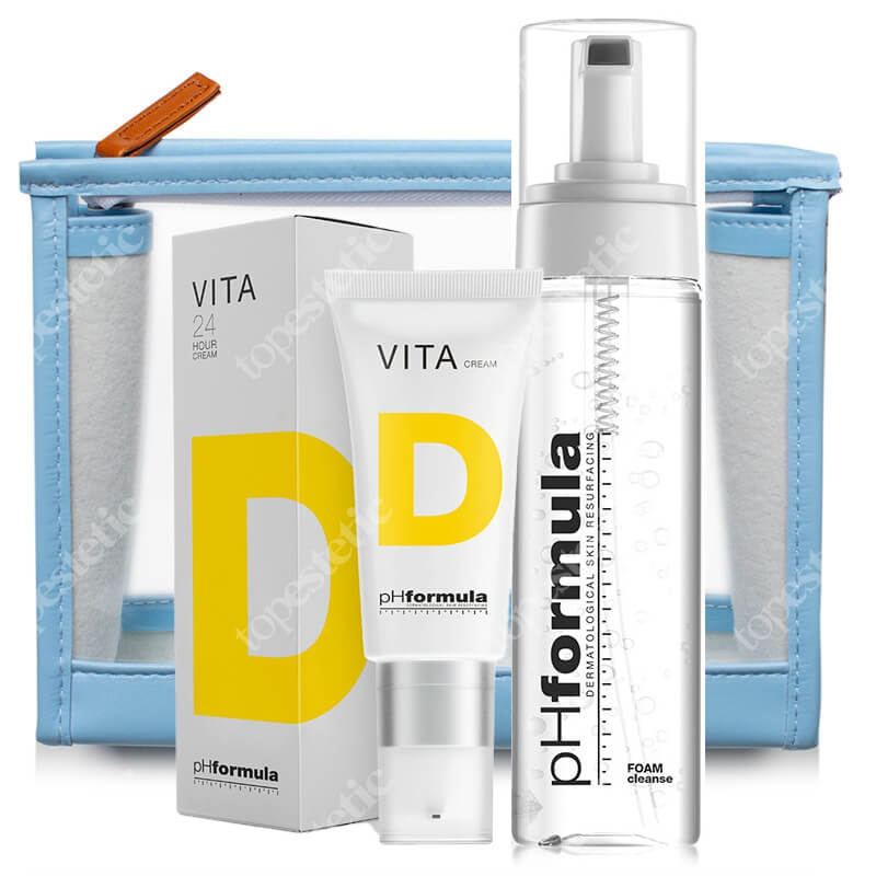pHformula VITA D Cream 24h + FOAM Cleanse ZESTAW Krem wspierający syntezę wit. D 50 ml + Pianka myjąca 150 ml + Kosmetyczka 1 szt