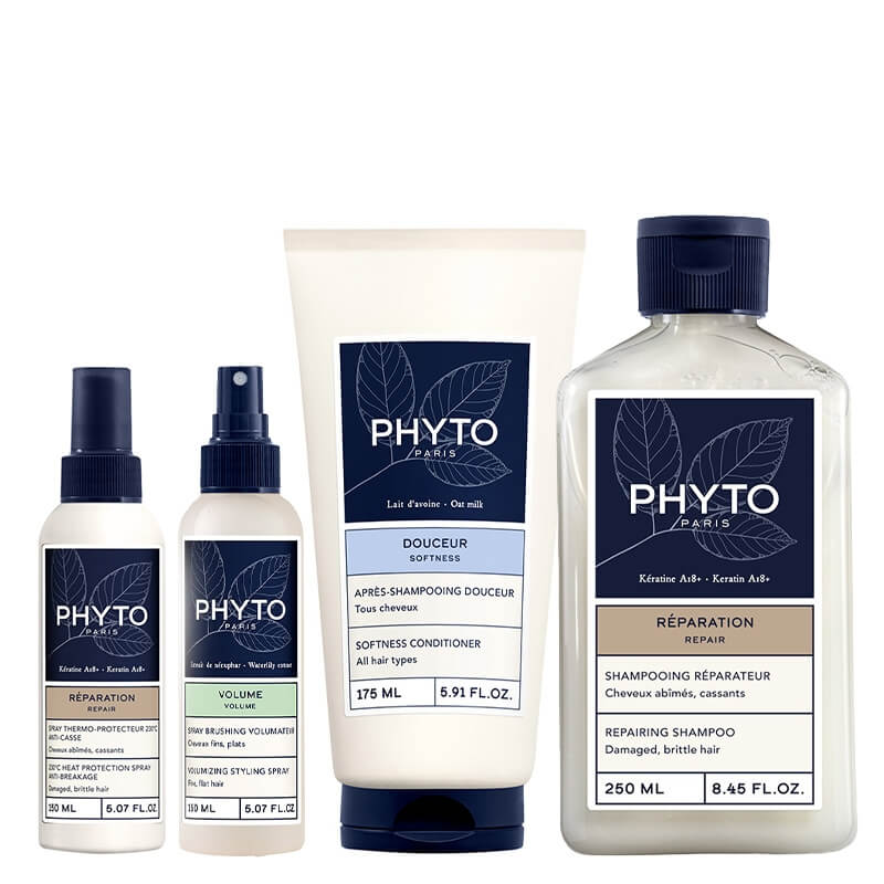 Phyto Hair Set ZESTAW Szampon 250 ml + Spray termoochronny 150 ml + Odżywka 175 ml + Spray zwiększający objętość 150 ml