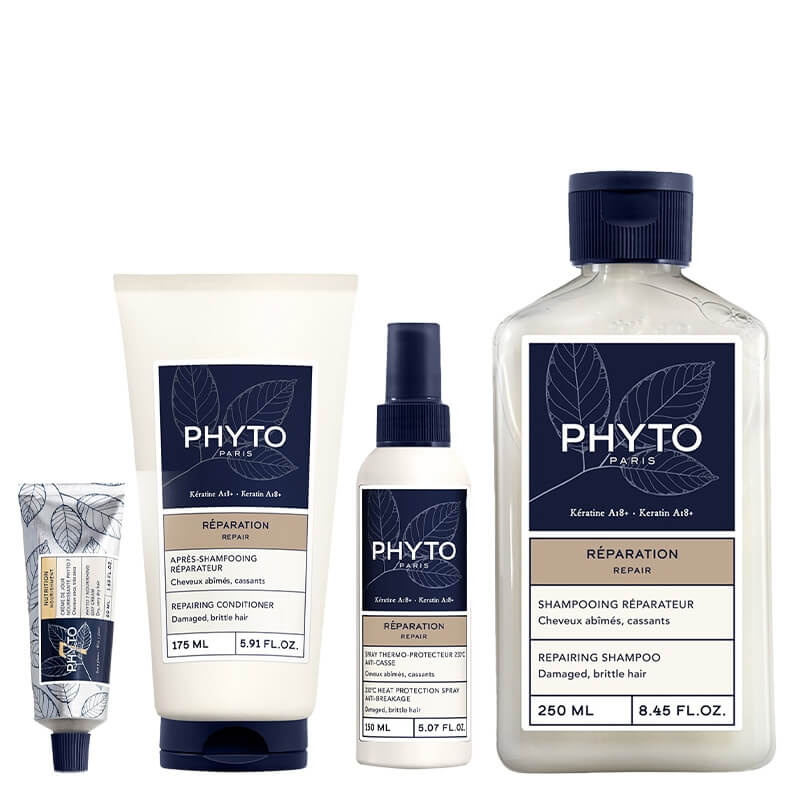 Phyto Mega Repair Hair ZESTAW Szampon odbudowujący 250 ml + Odżywka do włosów 175 ml + Spray termoochronny 150 ml + Krem nawilżający do włosów 50 ml