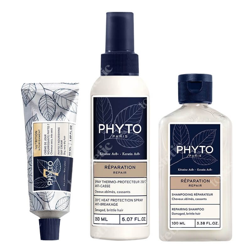 Phyto Nutrition + Repairing Set ZESTAW Krem nawilżający do włosów 50 ml + Szampon odbudowujący 100 ml + Spray termoochronny 150 ml
