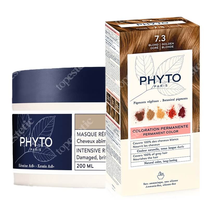 Phyto PhytoColor + Intensive Repair Mask ZESTAW Farba do włosów - złoty blond (7.3 Blond Dore) 50+50+12 + Odbudowująca maska do włosów 200 ml