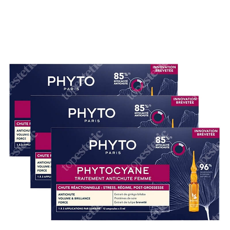 Phyto Phytocyane Femme x 3 ZESTAW Kuracja przeciw okresowemu wypadaniu włosów dla kobiet 12x 5 ml x 3