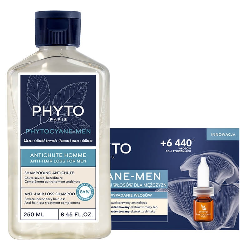 Phyto Phytocyane Men ZESTAW Rewitalizujący szampon 250 ml + Kuracja przeciw wypadaniu włosów 12x 3,5 ml