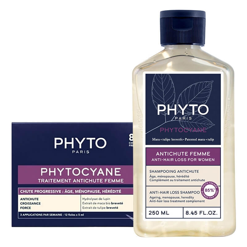 Phyto Phytocyane Set ZESTAW Kuracja przeciw postępującemu wypadaniu włosów dla kobiet 12x 5 ml + Rewitalizujący szampon dla kobiet 250 ml