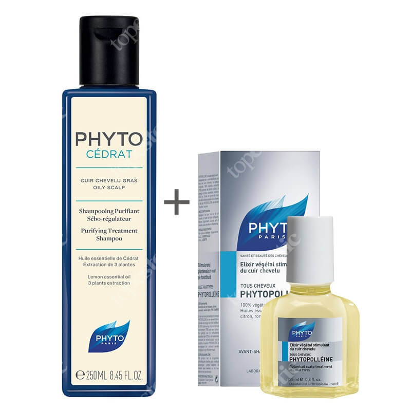 Phyto Phytopolleine + Phytocedrat ZESTAW Eliksir - podstawa pielęgnacji skóry głowy 25 ml + Szampon regulujący wydzielanie sebum 250 ml