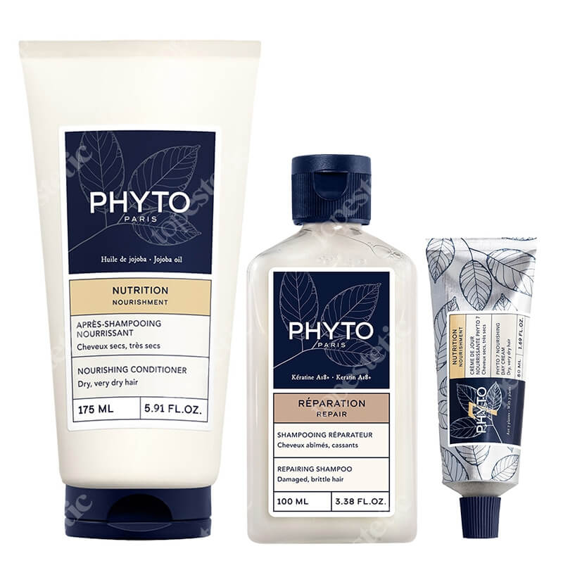 Phyto Repairing And Nourishing Your Hair ZESTAW Szampon odbudowujący 100 ml + Regenerująca odżywka do włosów 175 ml + Krem nawilżający do włosów 50 ml
