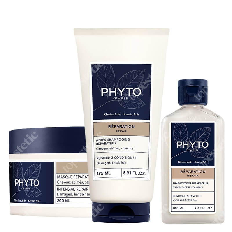Phyto Repairing Set ZESTAW Szampon odbudowujący 100 ml + Odbudowująca odżywka do włosów 175 ml + Odbudowująca maska do włosów 200 ml