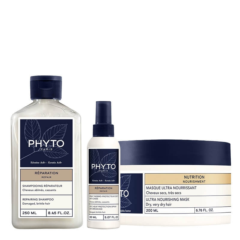 Phyto Repairing Set ZESTAW Szampon odbudowujący 250 ml + Regenerująca maska 200 ml + Spray termoochronny 150 ml