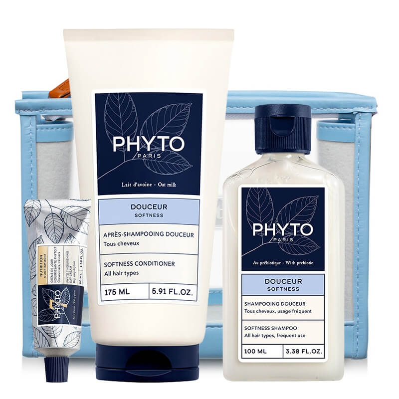 Phyto Softness + Nutrition ZESTAW Szampon 100 ml + Odżywka 75 ml + Krem nawilżający do włosów 50 ml + Kosmetyczka 1 szt