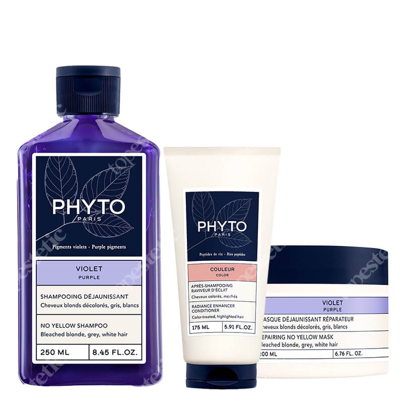 Phyto Violet Colour Set ZESTAW Maska neutralizująca żółte odcienie 200 ml + Szampon neutralizujący żółte odcienie 250 ml + Odżywka wzmacniająca blask 175 ml