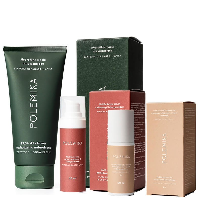 Polemika Matcha Cleanser + Matcha Booster Pro + Matcha Color Daily ZESTAW Masło 100 ml + Serum 30 ml + Krem BB 2.0 30 ml