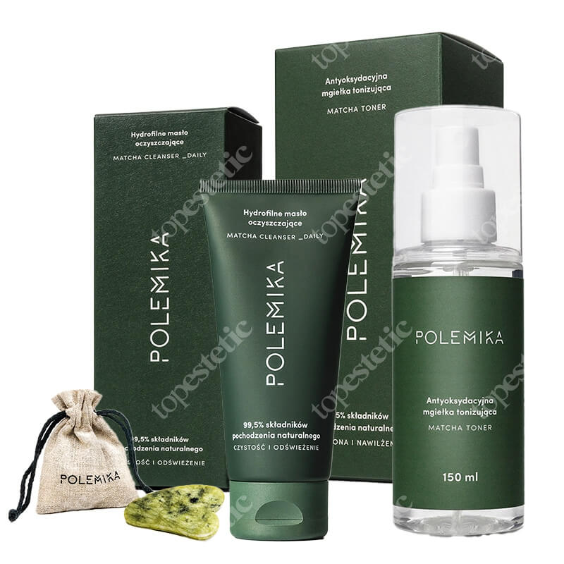 Polemika Matcha Super Set ZESTAW Płytka jadeitowa 1 szt. + Hydrofilne masło oczyszczające 100 ml + Antyoksydacyjna mgiełka tonizująca 150 ml