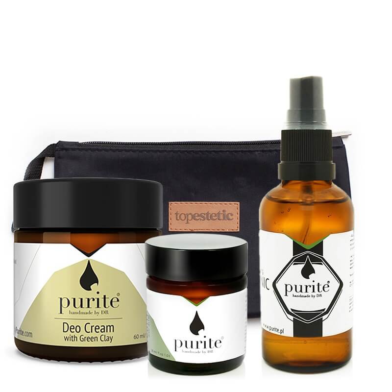 Purite Anti Acne Face and Body Set ZESTAW Tonik 50 ml + Krem 30 ml + Dezodorant w kremie z zieloną glinką 60 ml + Kosmetyczka 1 szt