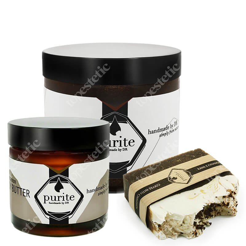Purite Cocoa and Coffee Body Set ZESTAW Peeling do ciała czekolada, mięta 250 ml + Masło kawa, kakao, cynamon 120 ml + Mydło - kawa z cynamonem 100 g