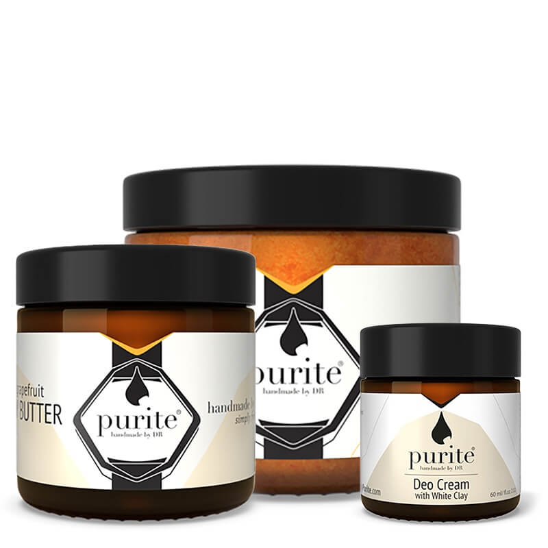 Purite Tangerine + White French Clay ZESTAW Peeling 250 ml + Masło 120 ml + Dezodorant 60 ml