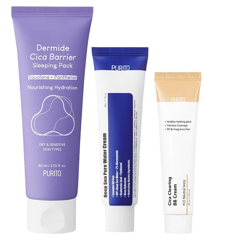 Purito All Day Care ZESTAW Krem nawilżający 50 ml + Krem BB (13 Neutral Ivory) 30 ml + Krem na noc 80 ml