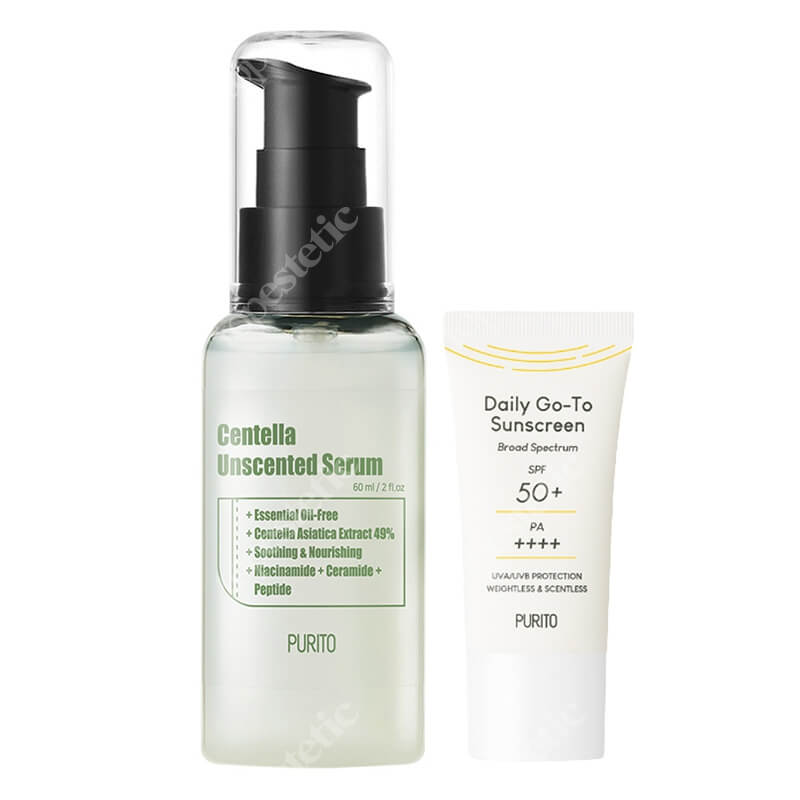 Purito Basic Set ZESTAW Serum 60 ml + Krem z filtrem przeciwsłonecznym SPF50 TRAVEL 15 ml