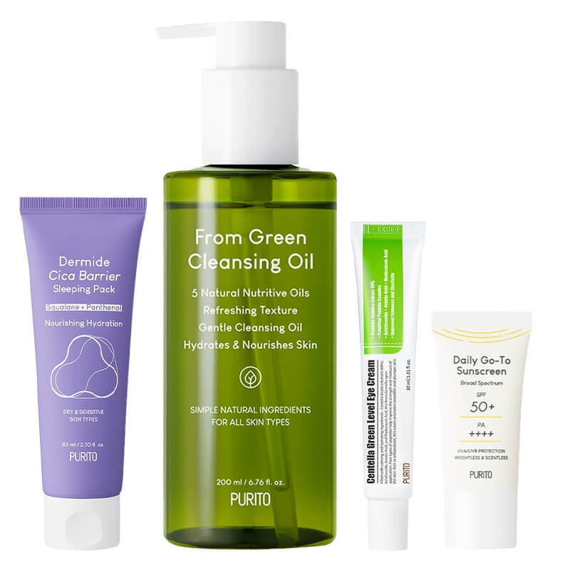 Purito Beauty Face ZESTAW Krem pod oczy 30 ml + Krem SPF 50 TRAVEL 15 ml + Krem na noc 80 ml + Olejek oczyszczający 200 ml