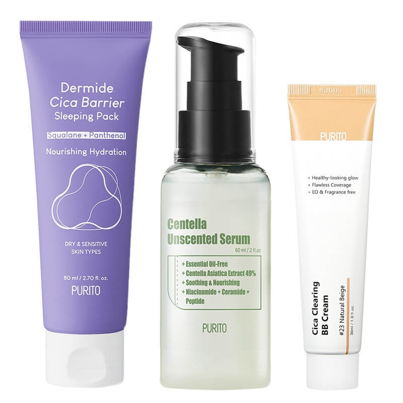 Purito Beauty Skin ZESTAW Serum 60 ml + Krem BB cica (23 Natural Beige) 30 ml + Krem na noc 80 ml