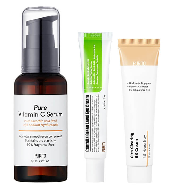 Purito Beauty Skin ZESTAW Serum z witaminą C 60 ml + Krem pod oczy 30 ml + Krem BB (13 Neutral Ivory) 30 ml