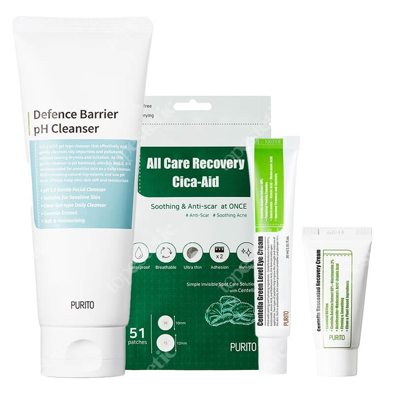 Purito Best To Beauty Skin ZESTAW Krem regenerujący 12 ml + Krem pod oczy 30 ml + Żel oczyszczający 150 ml + Plastry punktowe na stany zapalne 51 szt