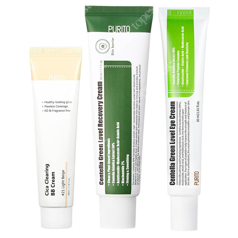 Purito Bestseller Set ZESTAW Krem BB cica (21 Light Beige) 30 ml + Krem pod oczy 30 ml + Regenerujący krem 50 ml