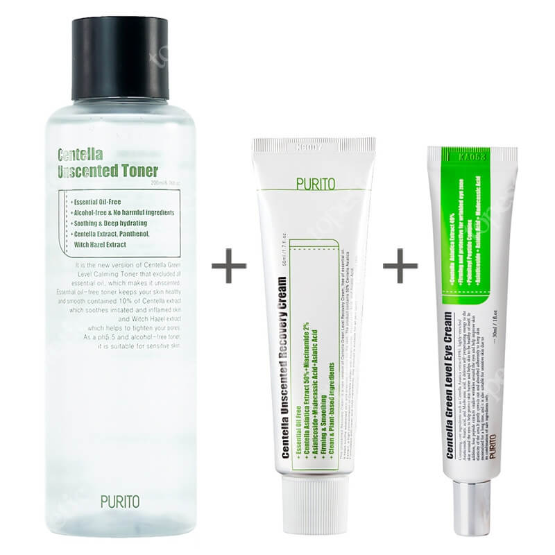 Purito Centella Set ZESTAW Krem pod oczy na bazie Wąkrotki Azjatyckiej 30 ml + Krem do twarzy z Wąkrotki Azjatyckiej 50 ml + Tonik 200 ml