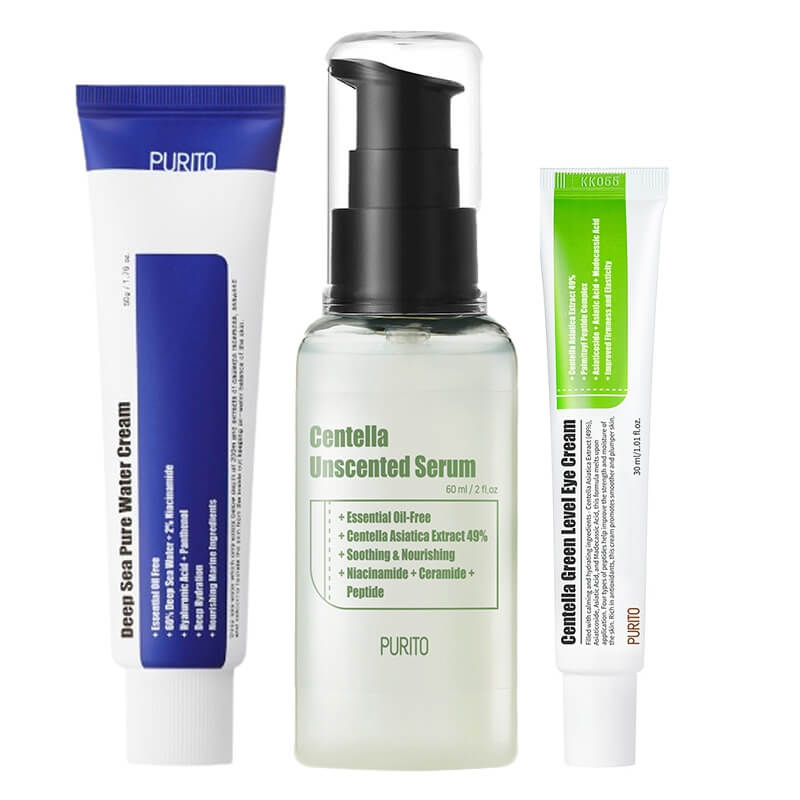Purito Centella Set ZESTAW Serum 60 ml + Krem pod oczy 30 ml + Nawilżający krem 50 ml