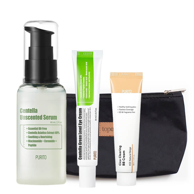 Purito Centella Skin ZESTAW Serum 60 ml + Krem pod oczy 30 ml + Krem BB cica (23 Natural Baige) 30 ml + Kosmetyczka 1 szt