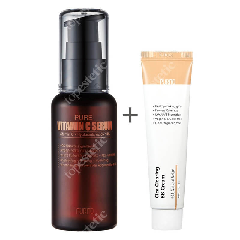 Purito Cica Clearing BB Cream + Pure Vitamin C Serum ZESTAW Krem BB cica ( odcien 23 Naturalny beż ) 30 ml + Przeciwzmarszczkowe serum z witaminą C 60 ml