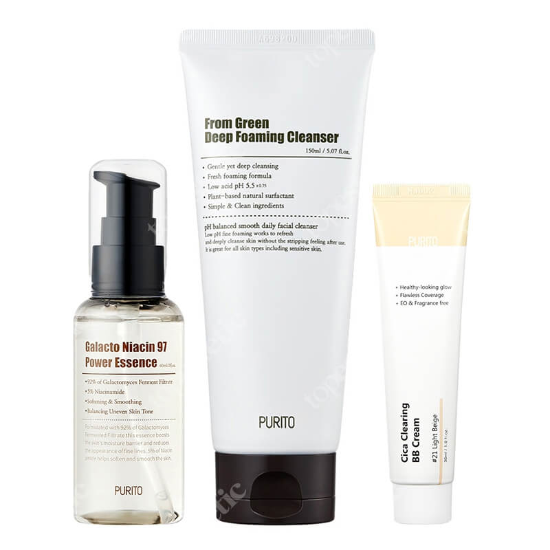 Purito Clean And Beauty ZESTAW Odżywcza esencja 60 ml + Krem BB cica (21 Light Beige) 30 ml + Pianka myjąca 150 ml