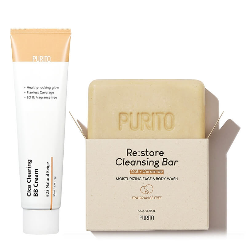 Purito Cleansing Bar + BB Cream ZESTAW Odżywcza kostka do mycia 100 g + Krem BB cica (23 Natural Beige) 30 ml