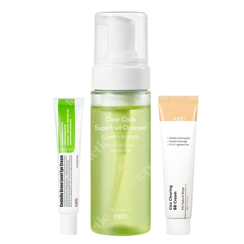 Purito Clear Code + BB Cream + Eye Cream ZESTAW Oczyszczająca pianka 150 ml + Krem BB cica (23 Natural Beige) 30 ml + Krem pod oczy 30 ml