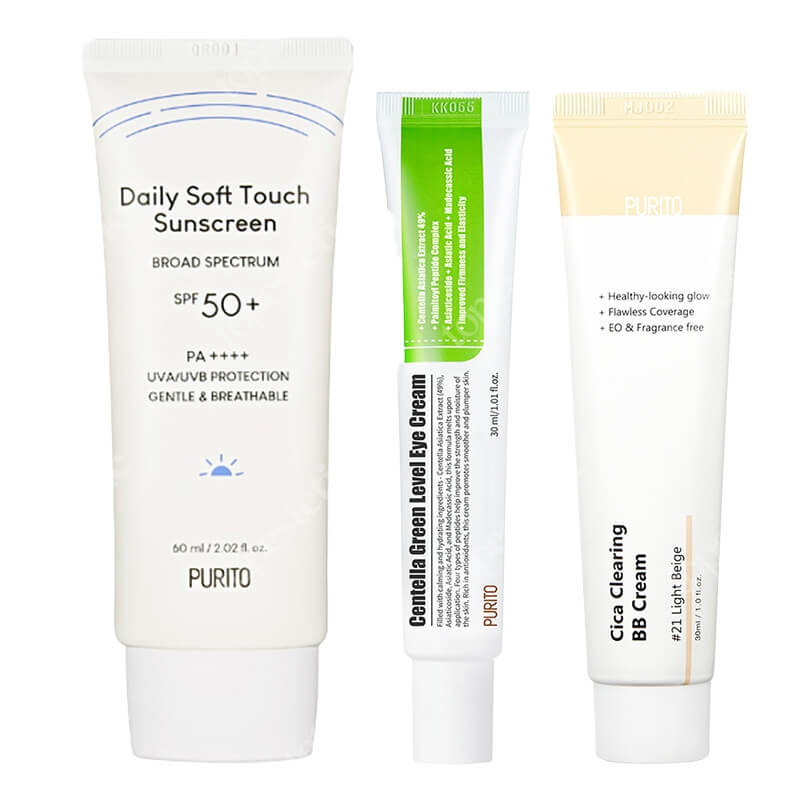 Purito Daily Soft Skin Set ZESTAW Krem BB cica (21 Light Beige) 30 ml + Krem SPF 50 60 ml + Krem pod oczy30 ml