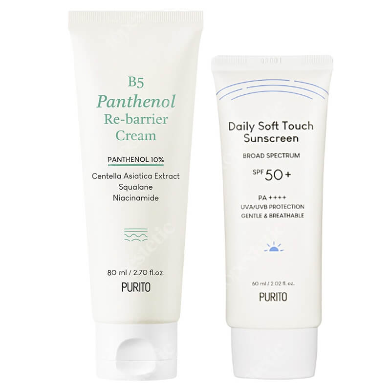 Purito Daily Soft Touch Sunscreen SPF 50+ PA++++ + B5 Panthenol Re-barrier Cream ZESTAW Krem przeciwsłoneczny z ceramidami 60 ml + Krem 80 ml