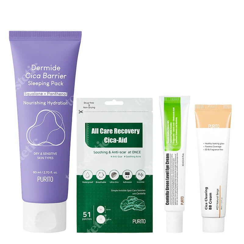 Purito Day And Night Set ZESTAW Krem BB cica (23 Natural Beige) 30 ml + Plastry do stosowania punktowo 51 szt + Krem pod oczy 30 ml + Krem na noc 80 ml