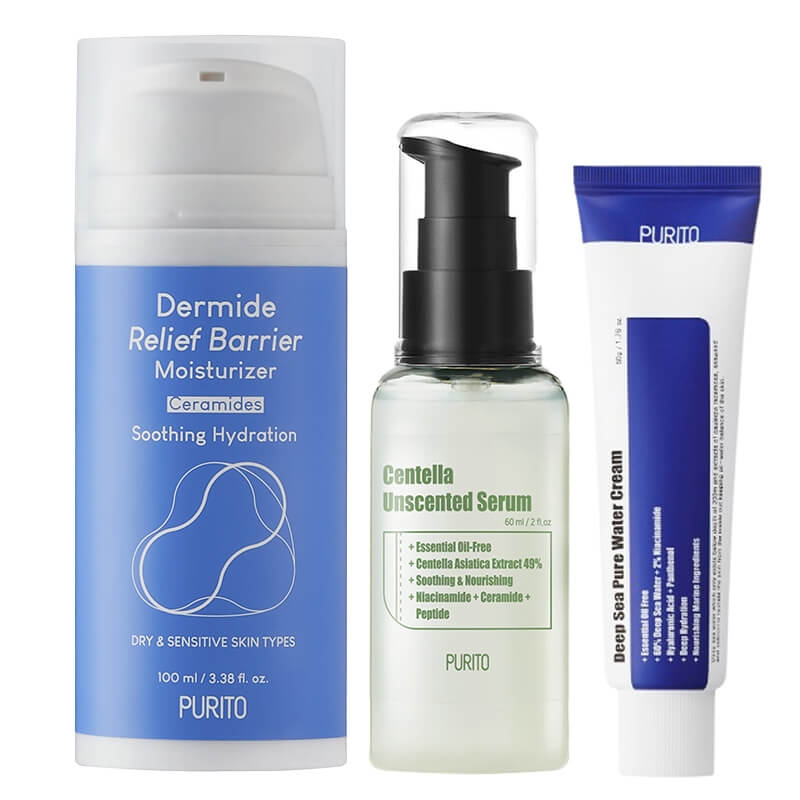 Purito Face Care ZESTAW Serum 60 ml + Nawilżający krem 50 ml + Odbudowujący krem 100 ml