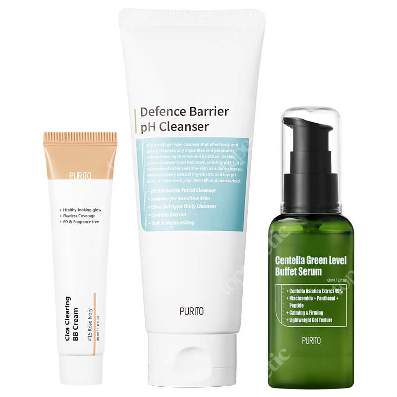 Purito Fresh Start ZESTAW Żel oczyszczający 150 ml + Serum do twarzy 60 ml + Krem BB (15 Rose Ivory) 30 ml